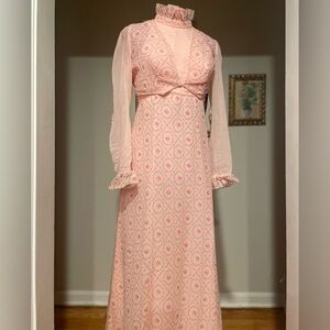 NWT 1970s Bill Levkoff Pastel Pink Rose Bridesmaid Gown 2-Piece Outfit